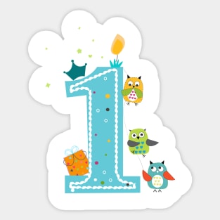 Happy first birthday with owls baby boy Sticker